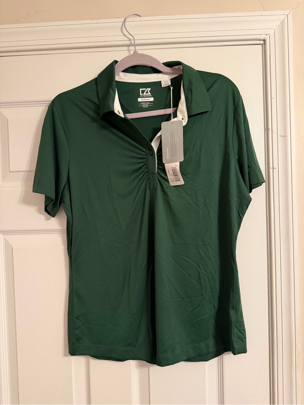 Cutter & Buck Women's Dark Green Short-Sleeve Polo with Contrast Trim